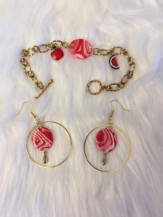 Ensemble – Boucles d'oreilles + Bracelet en pâte polymère et acier inoxydable | BERGAMOTTA