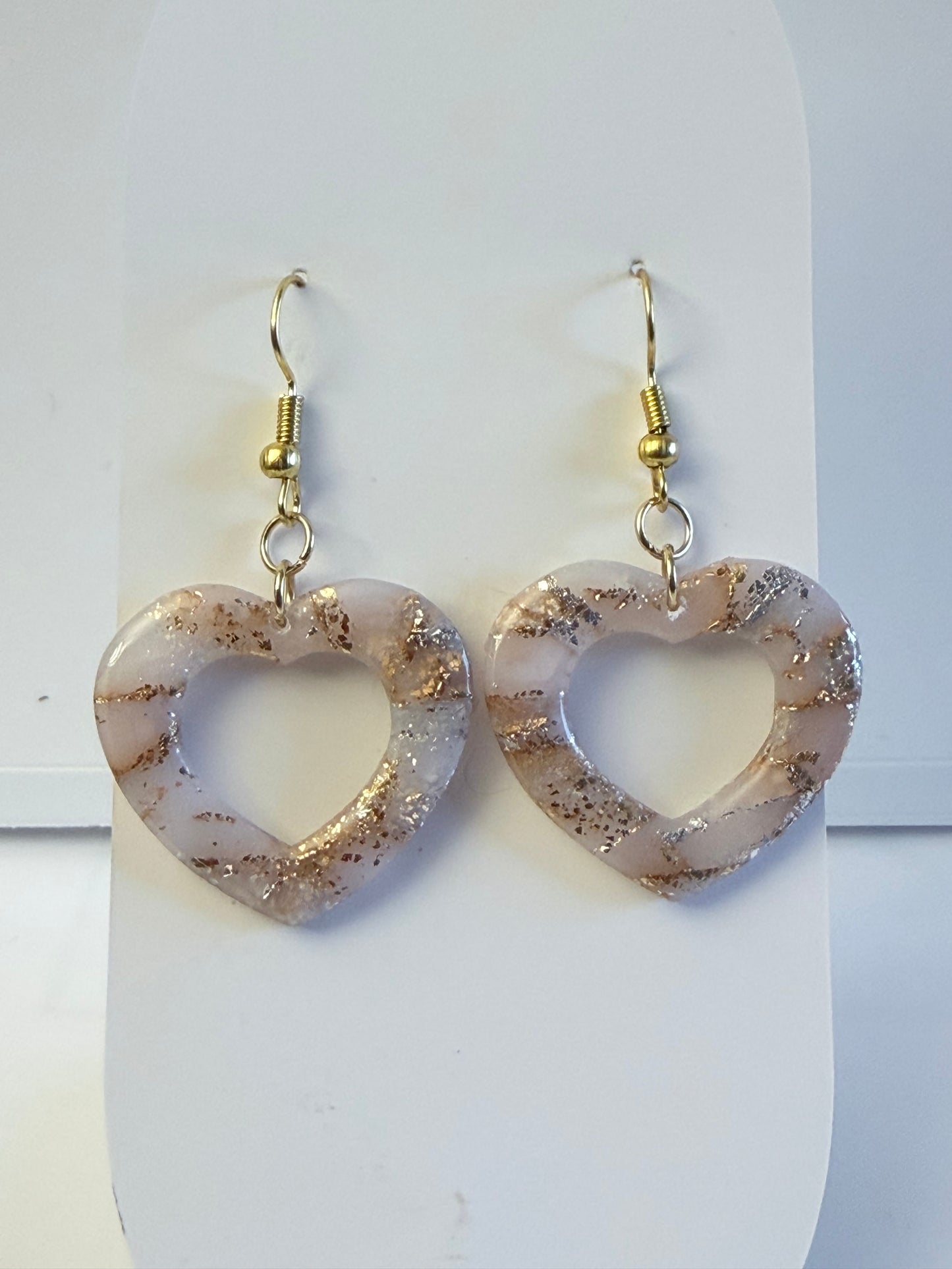Boucles d’Oreilles Cœur Marbré Pailleté