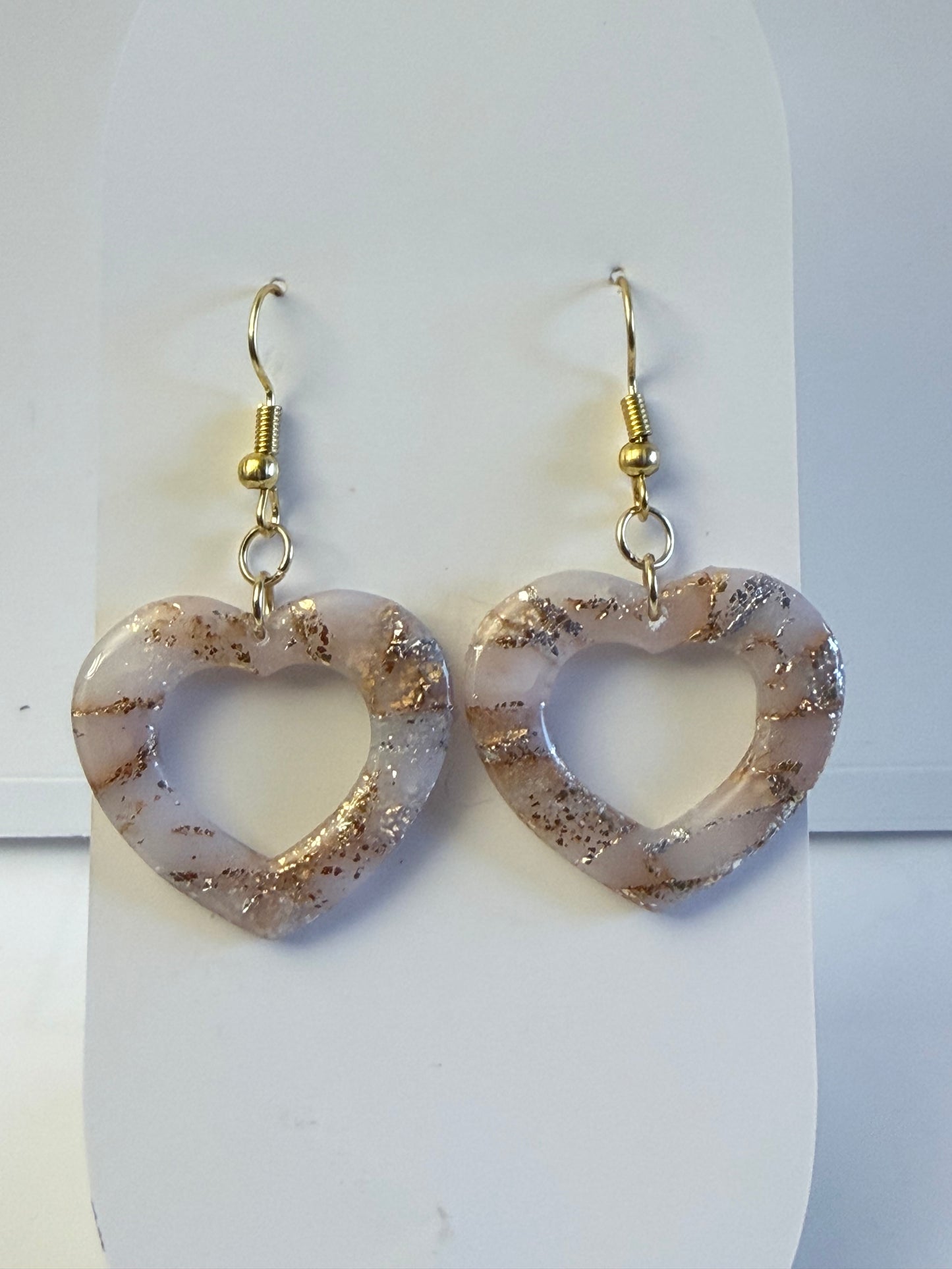Boucles d’Oreilles Cœur Marbré Pailleté