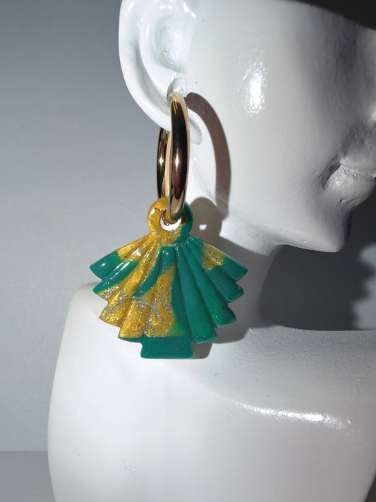 🌿✨ Boucles d'oreilles Feuille d'Émeraude – Vertes et dorées