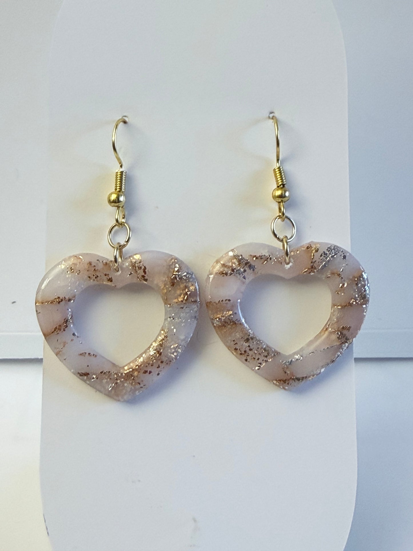 Boucles d’Oreilles Cœur Marbré Pailleté