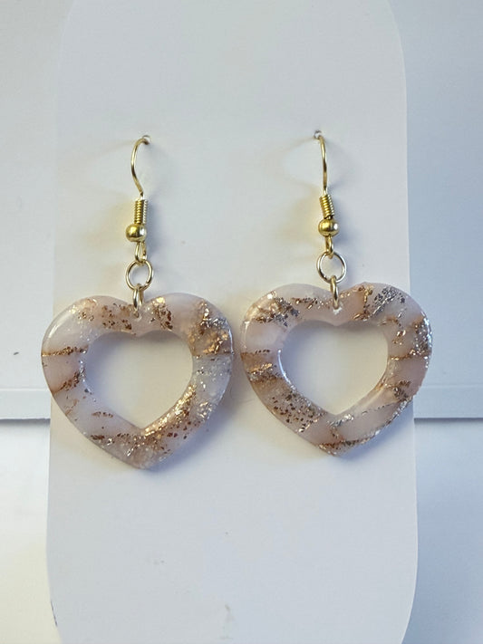 Boucles d’Oreilles Cœur Marbré Pailleté