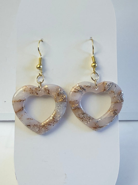 Boucles d’Oreilles Cœur Marbré Pailleté